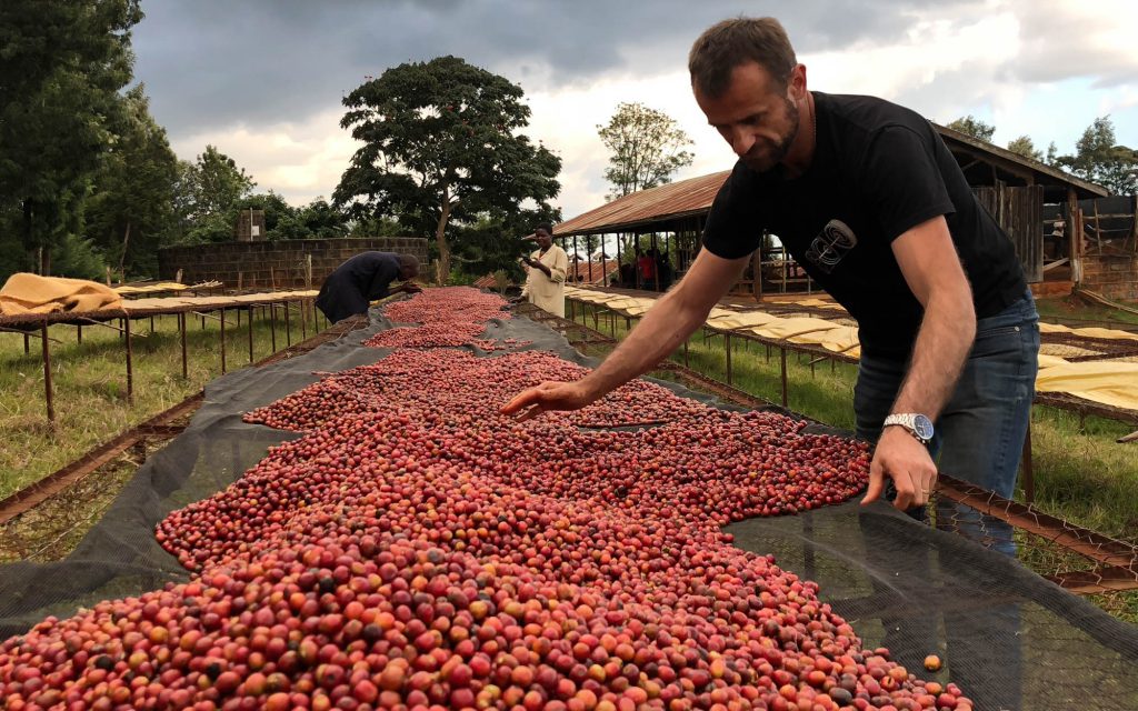 WBC competitor Sasa Sestic examining ripe coffee cherries