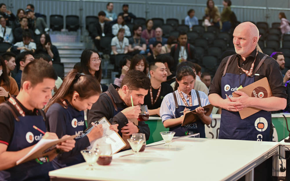 Judges assess coffee at the World Brewers Cup.